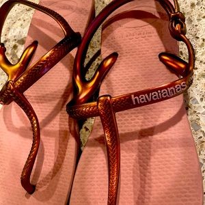 HAVAIANAS WOMENS 6 7 35 36 BRONZE COPPER METALLIC RUBBER FLIP FLOP SANDAL GUC
